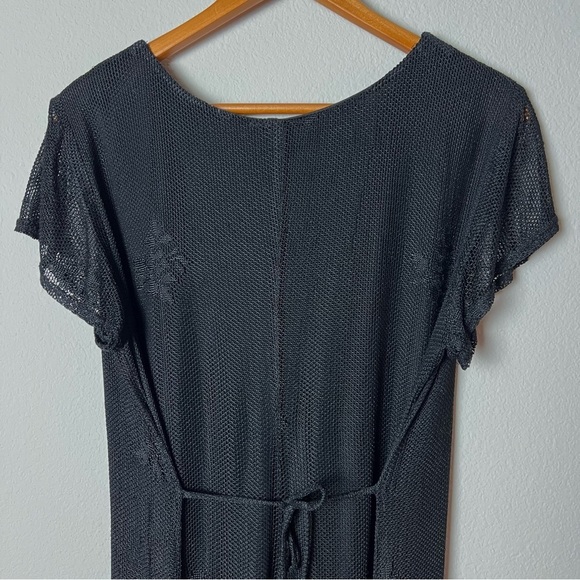 Vintage Y2K Black Net Fringe Long Dress with Tie Back Whimsigoth Hippie Size L - Picture 5 of 8
